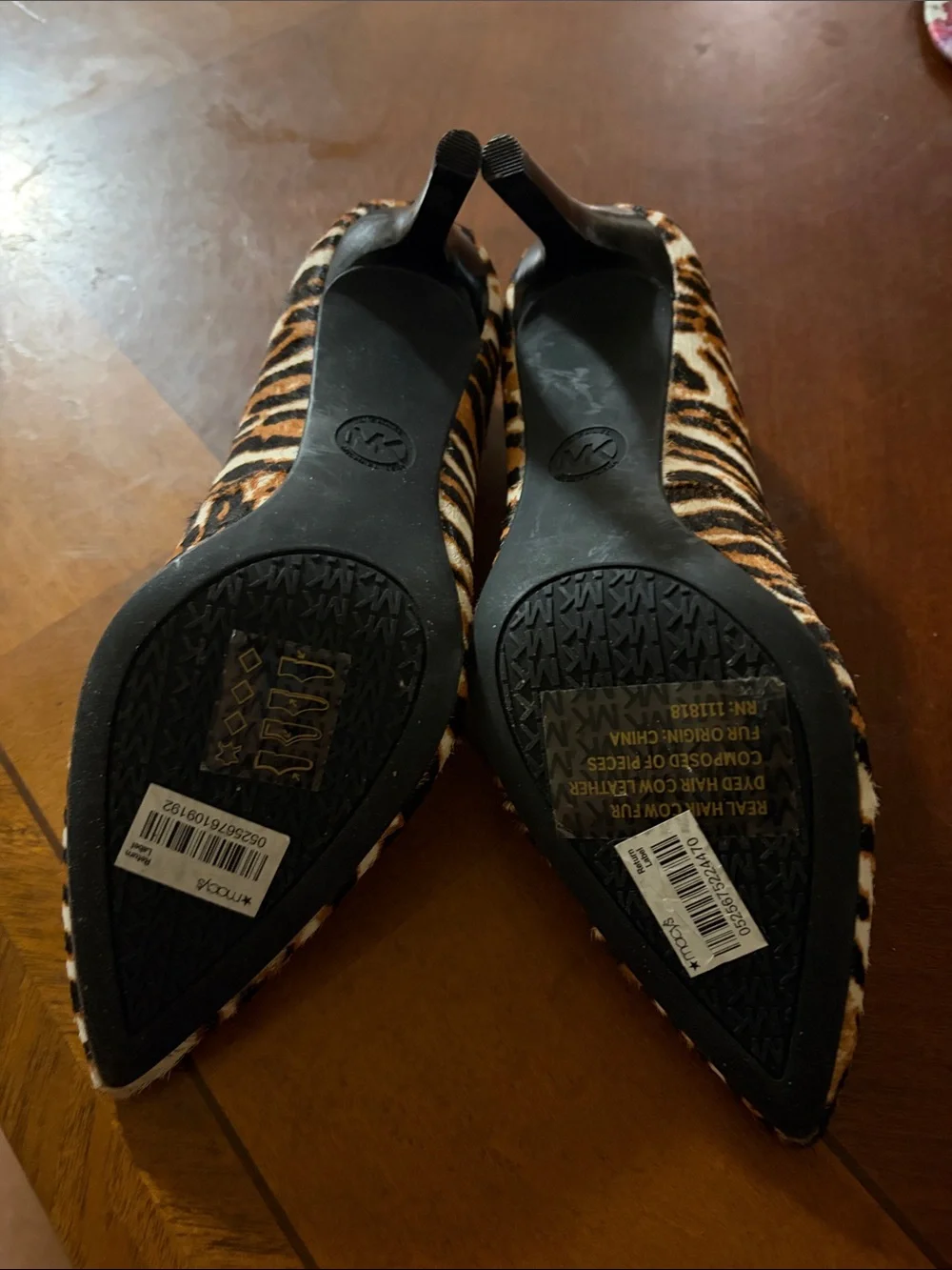 Michael Kors Leopard-Tiger Print Pointed-Toe Pumps in Black and Brown